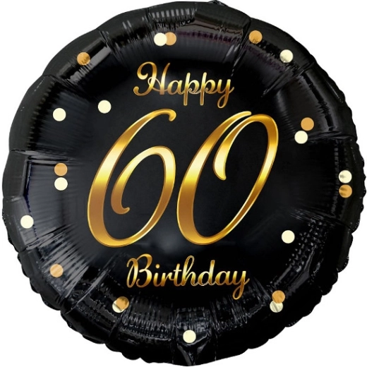 Fólieballon Happy 60 Birthday – zwart met gouden opdruk