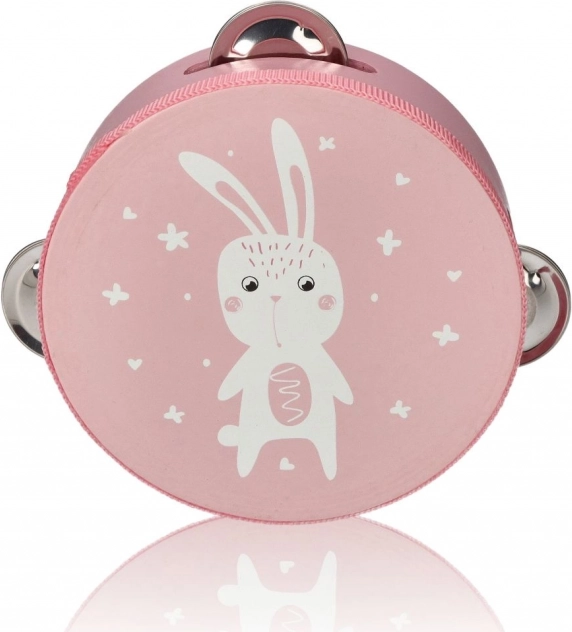 Roze kinder-tamboerijn met konijntje 13 cm