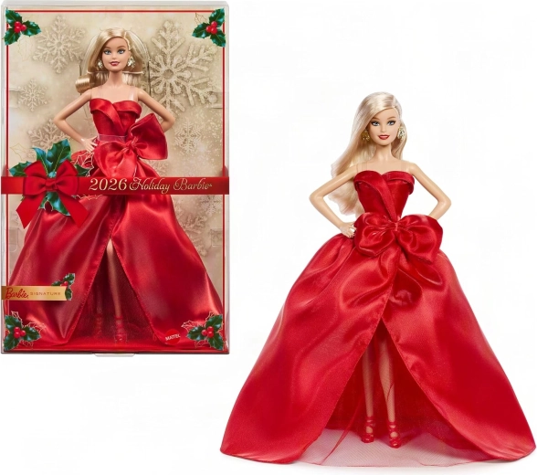 Feestelijke verzamelpop Barbie Signature 2026 blondine in rode jurk