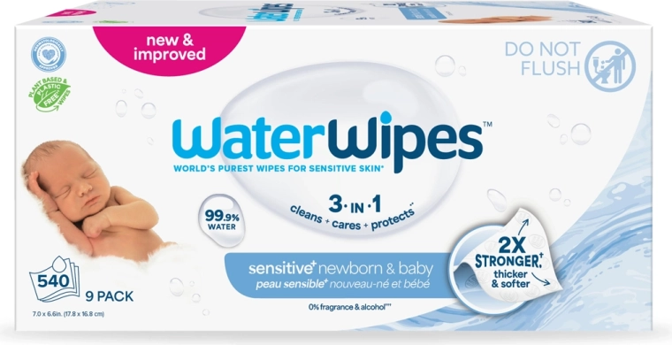 WaterWipes vochtige doekjes voor pasgeborenen en kinderen 3-in-1, 9 × 60 stuks