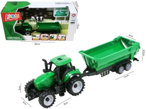 Groene tractor met aanhanger en accessoires