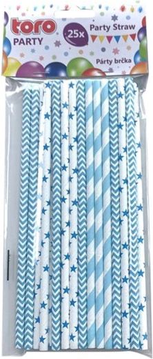 Papieren rietjes 19,7 cm, 25 stuks – lichtblauw, mix van patronen