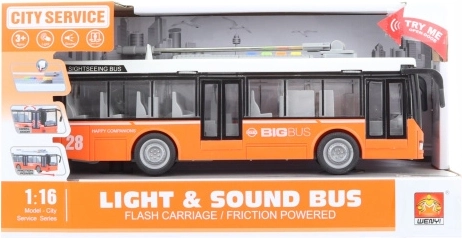 Oranjekleurige rijdende en lichtgevende trolleybus op batterijen