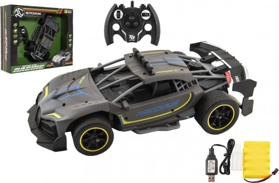 Auto RC Sport antraciet met dampafvoer 33cm plastic 2,4GHz op batt. + oplaadpack in doos 43x36x13