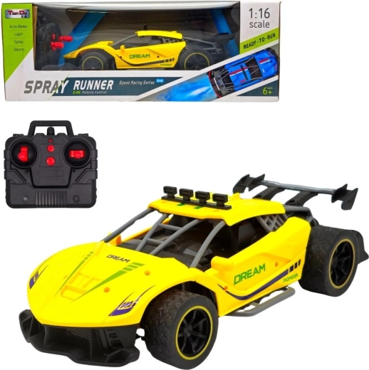 Geel sportief raceauto op afstandsbediening met rookeffect - 1 stuk