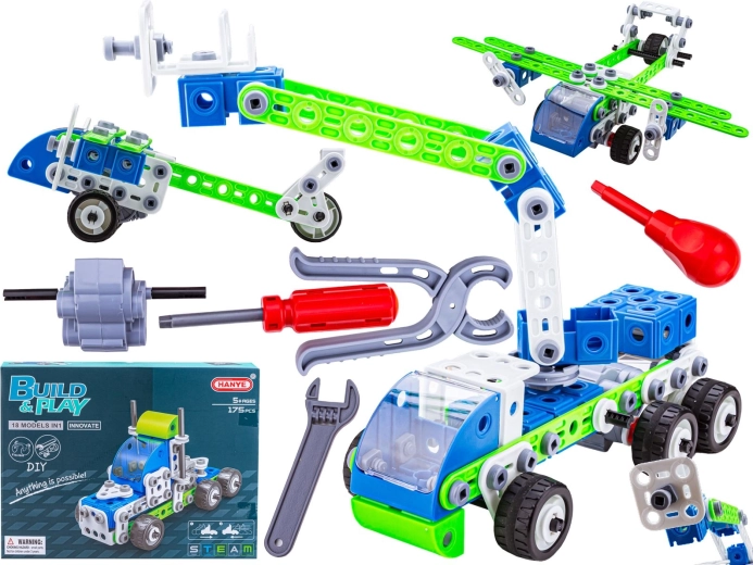 Constructieset 18-in-1 – demonteerbare voertuigen en vliegtuig