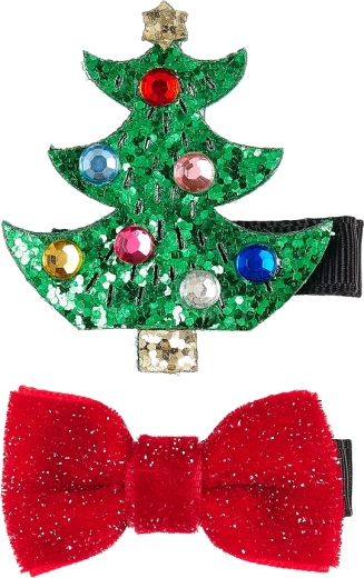 Souza! haarspeldjes met kerstboom en strik (2 stuks)