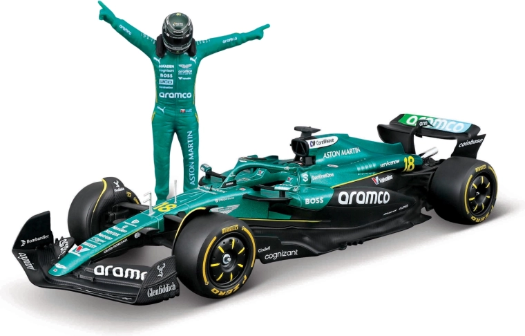 Bburago model Formule 1 Aston Martin AMR25 2025 Lance Stroll (nummer 18) 1:24 met coureurfiguur