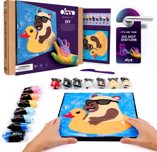 Okto Capibara knutselset – schilderen met klei op nummer 29 × 29 cm