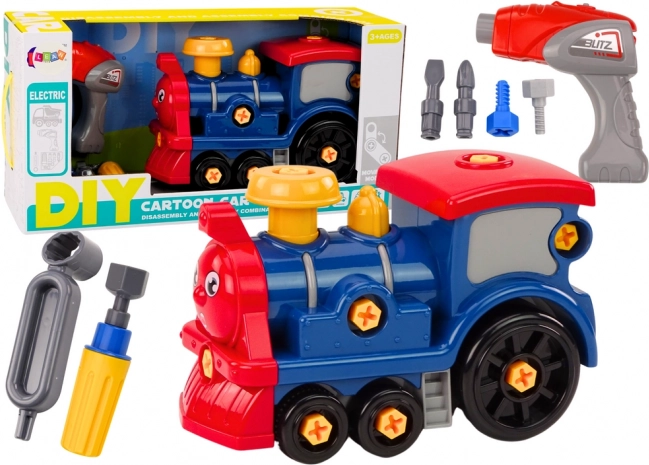 Bouwbare cartoonlocomotief DIY – donkerblauw