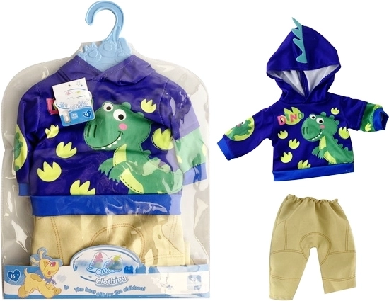 Kleding voor een babypop met dinosaurus-sweater en beige broek - 1 stuk