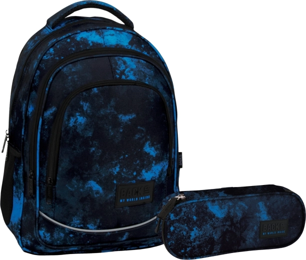 Voordelige schoolset BackUP Ocean Deep 2-in-1 (rugzak en etui)