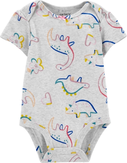 Carter's babyrompertje met korte mouwen Grey Dino met envelophals voor meisje 9 m