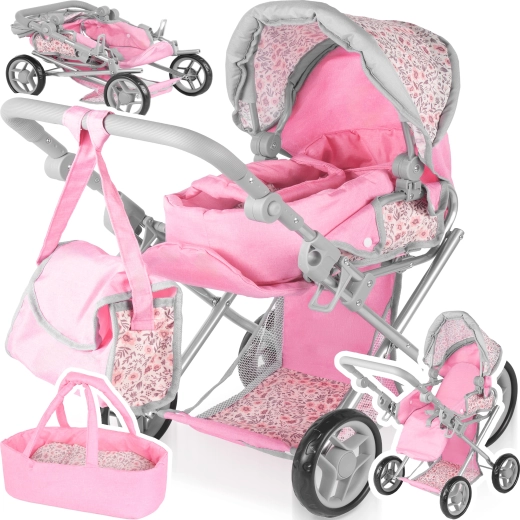 Poppenwagen 3-in-1 Pink Flowers
