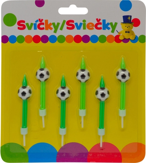 Verjaardagskaarsjes met voetbal en houder, 6 stuks