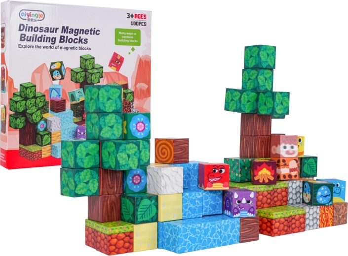 Magnetische 3D bouwblokjes met dinosaurusmotief 100 stuks