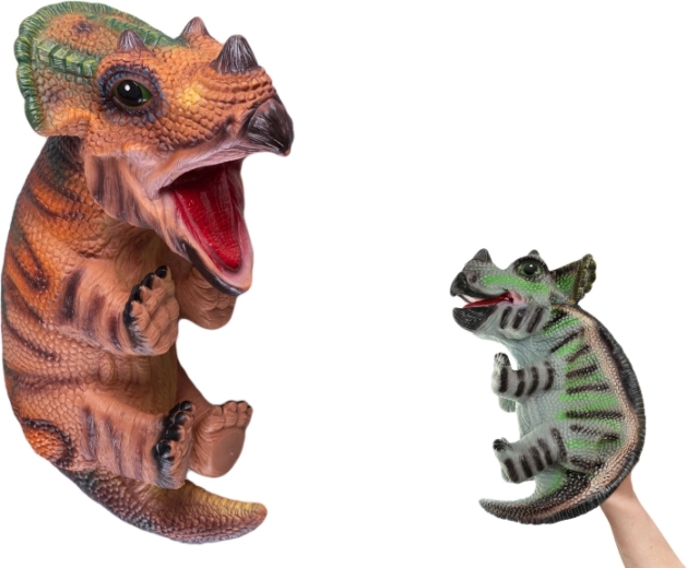 Handpop dinosaurus – jong 42 cm, 2 kleuren