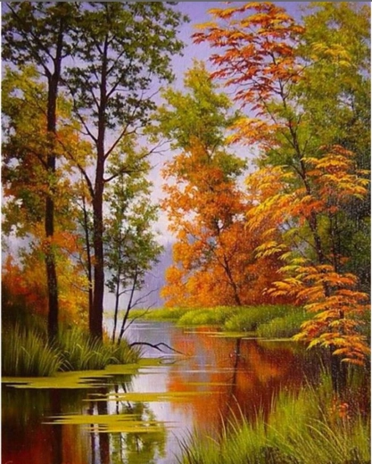 Diamantschilderen Herfst aan de Rivier 30 × 40 cm