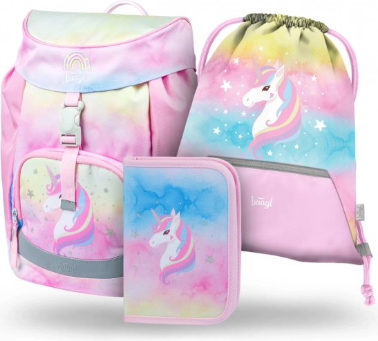 BAAGL SET 3 Airy Rainbow Unicorn: schooltas, etui, gymsack