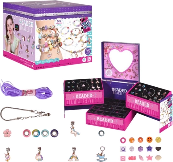 Sieradenset om armbanden te maken in een juwelendoosje met spiegeltje