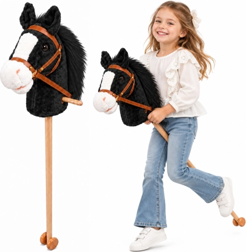 Hobby Horse zwart-wit paard op stok met wieltjes en galopgeluid 100 cm