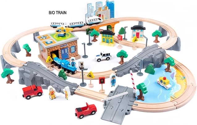 Houten batterijtreinbaan, 95 stuks