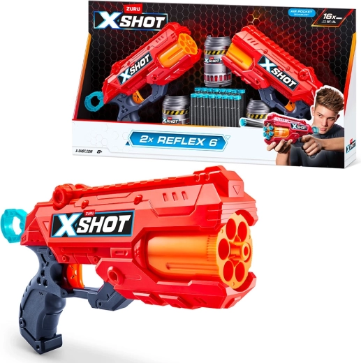 X-Shot Reflex 6 – set van 2 pistolen met blikjes en munitie