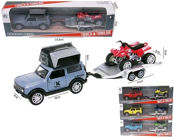 Safari-auto met aanhanger en quad - 1 stuk