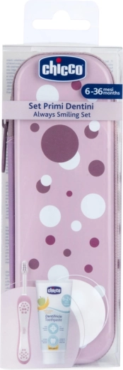 Chicco set tandenborstel en tandpasta in etui Always smiling lilac 6m+