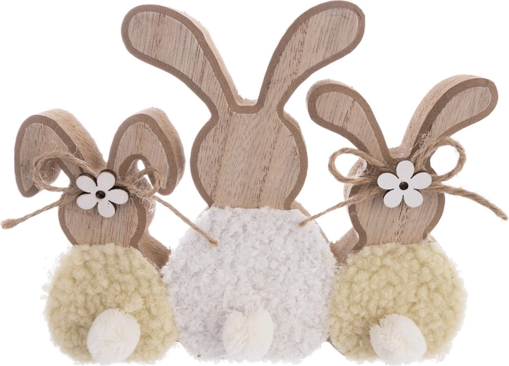 Decoratieve houten en pluchen haas 18 cm geel-wit