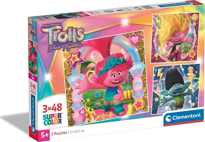 Clementoni puzzel Trolls, 3×48 stukjes