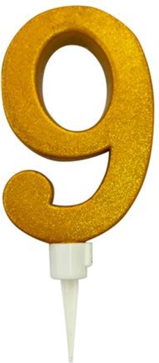 Taartkaars cijfer 9 goud 16 cm