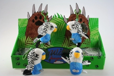 Pluchen witte grasparkiet – sleutelhanger