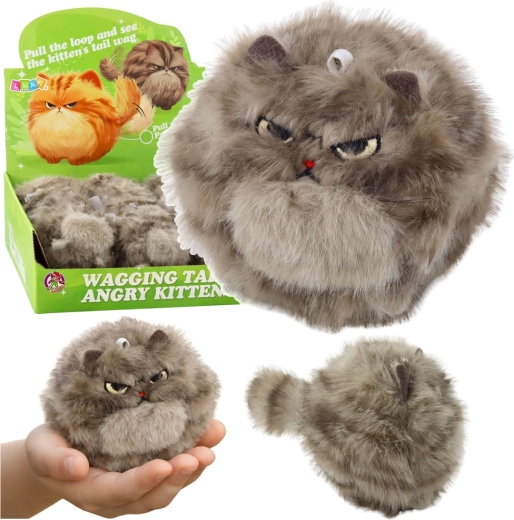 Pluchen bruine kater met draaiende staart en piepertje – sleutelhanger 9 cm