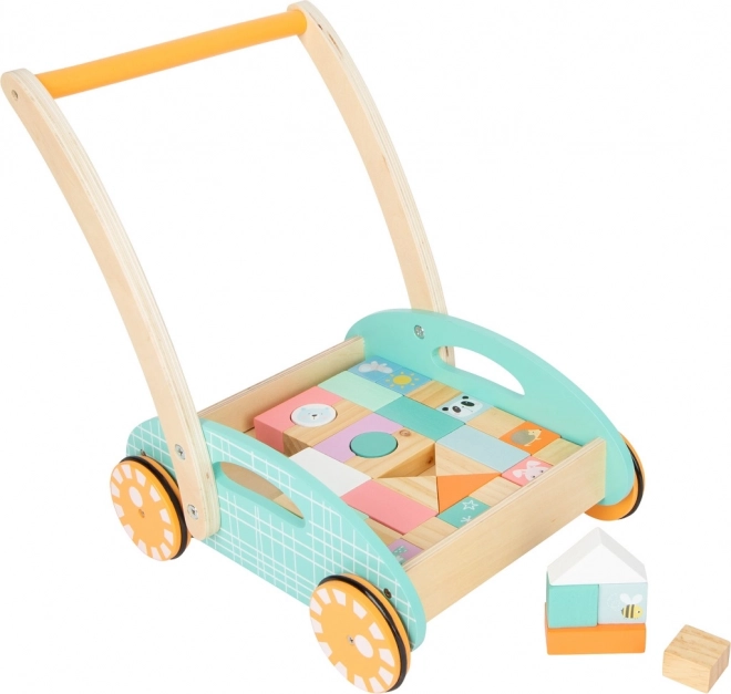 Small Foot houten loopwagen met pastelblokken