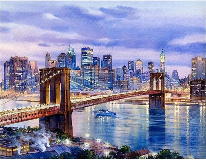 Diamantschilderen New York – Brooklyn Bridge 30 × 40 cm