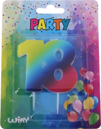 Verjaardagskaars cijfer 18 regenboog