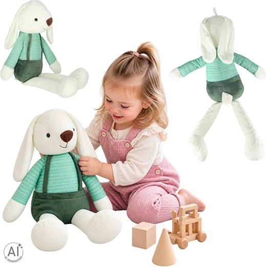 Pluchen konijntje in groene broek 70 cm - 1 stuk