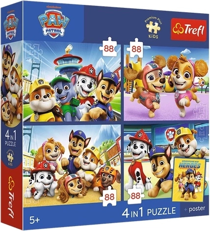 Trefl puzzel 4-in-1 Paw Patrol (4×88 stukjes) met poster
