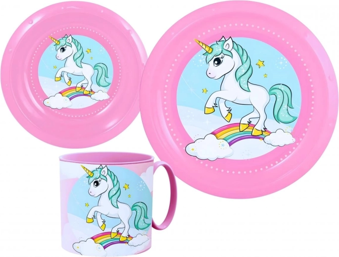 Kinder plastic eetset Unicorn (3-delig)