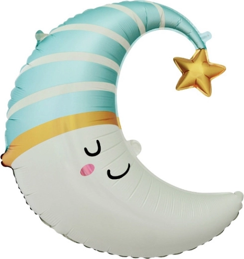 Folieballon Maan met blauw slaapmutsje 56 × 68 cm