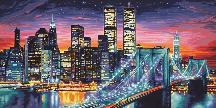 Diamantschilderen Nachtelijk New York 30 × 40 cm