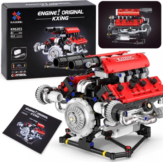 Technische bouwset: bouw een V8-motor met accu, 653 onderdelen