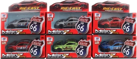 Metalen sportautootje met terugtrekmechanisme 1:36