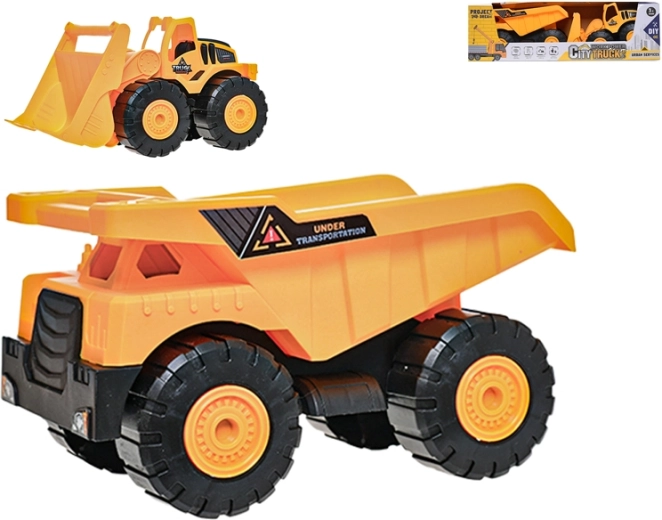 Set bouwvoertuigen – graaflaadmachine 24 cm en kieptruck 26 cm