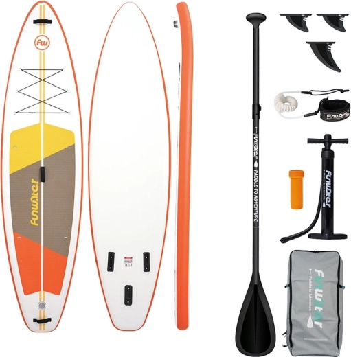 FunWater opblaasbaar allround paddleboard 335 × 84 × 15 cm, oranje-wit