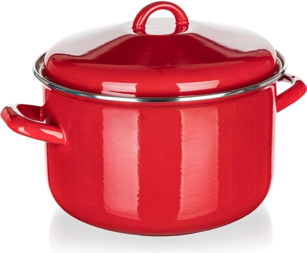 Geëmailleerde pan met deksel 24 cm 5,9 l Milton rood