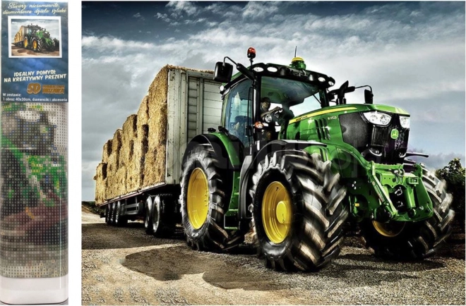 Diamant schilderen Tractor met aanhanger John Deere 30x40cm