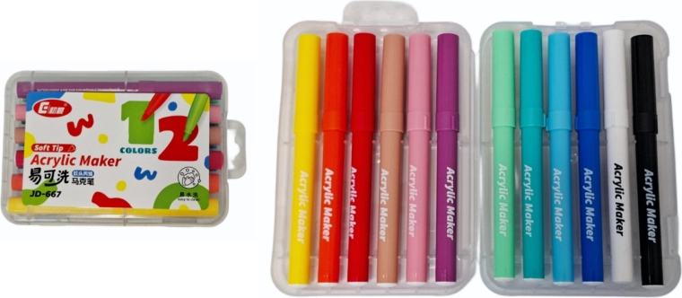 Acrylstiften set 12 stuks voor glas, keramiek, hout en stenen