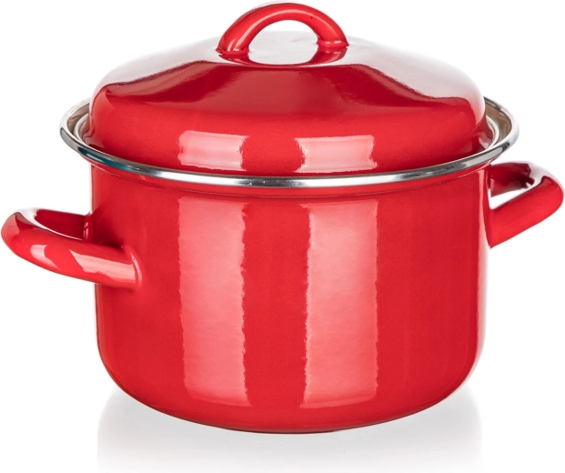 Gemailleerde pan met deksel 2 l, 16 cm, Milton, rood